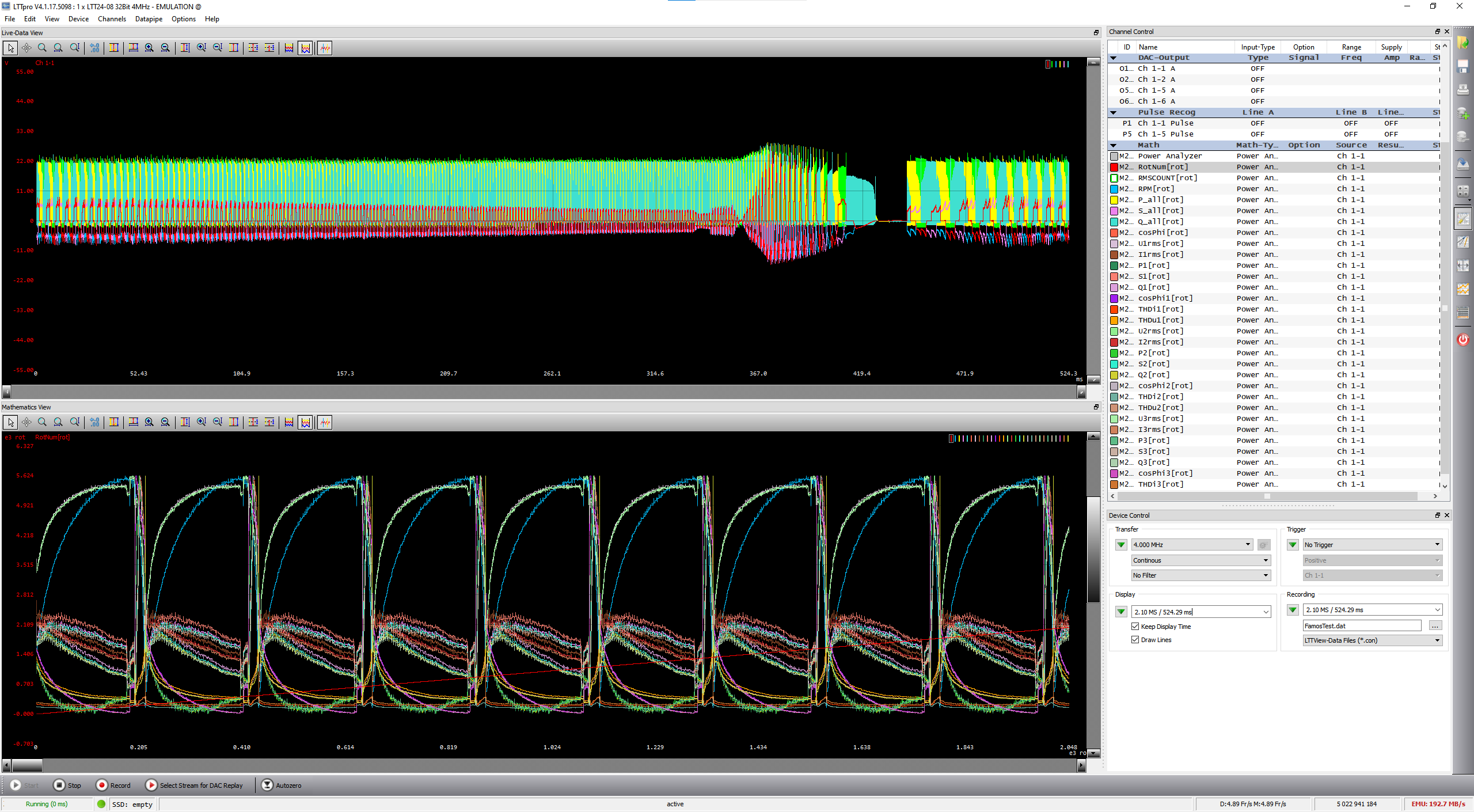 LTTpro measurement software screenshot power measurement