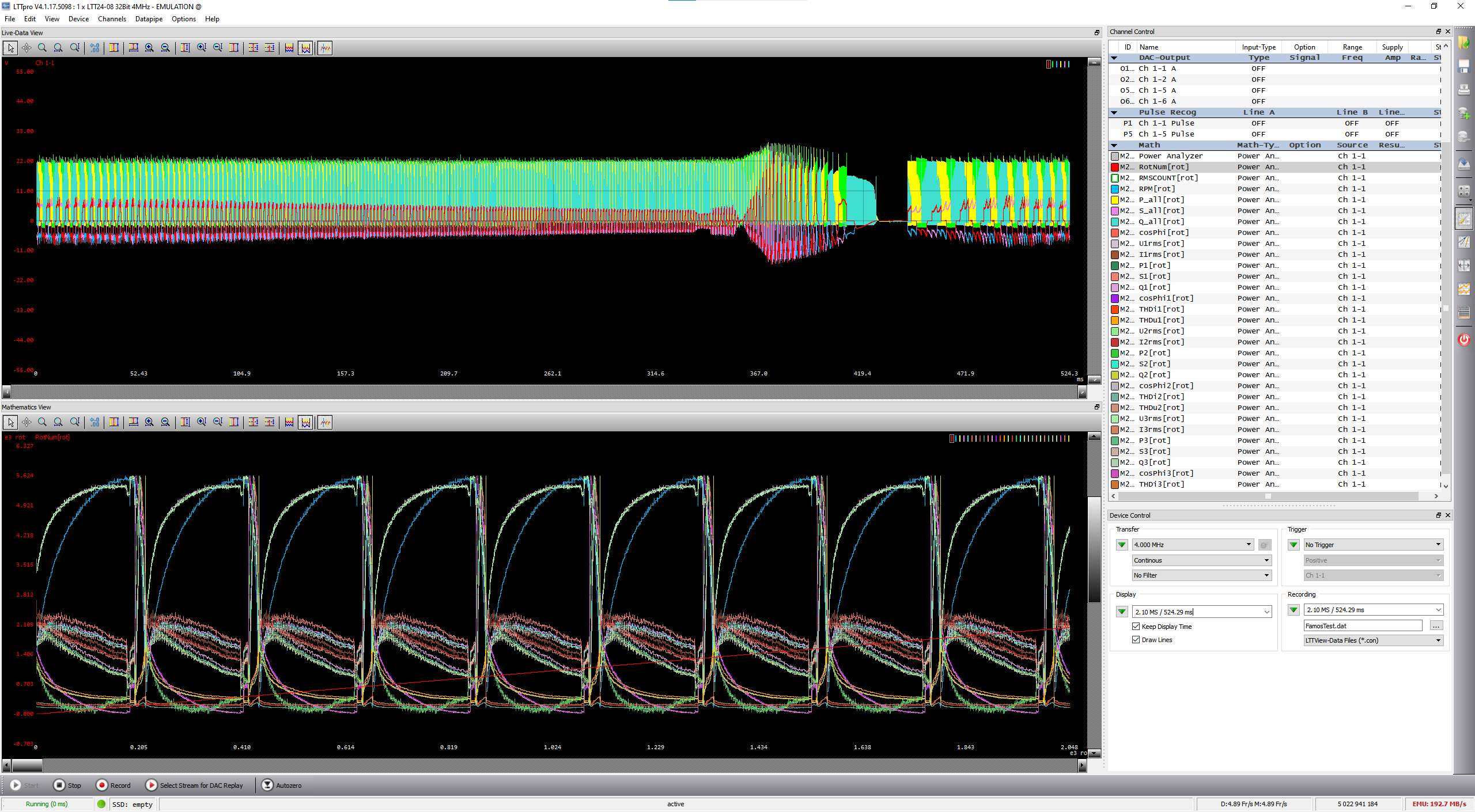 LTTpro Messsoftware Screenshot Leistungsmessung